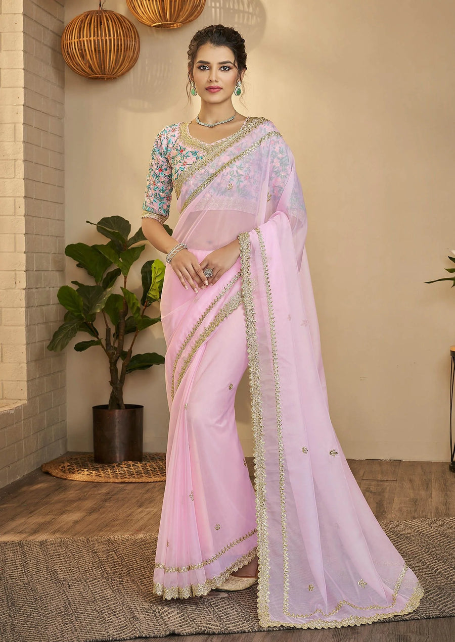 Buy Baby Pink Saree Online at Silverbin

