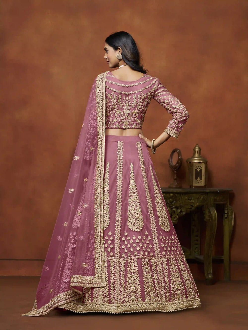 Shop Based Pink Net Lehenga with Dupatta | SilverBin