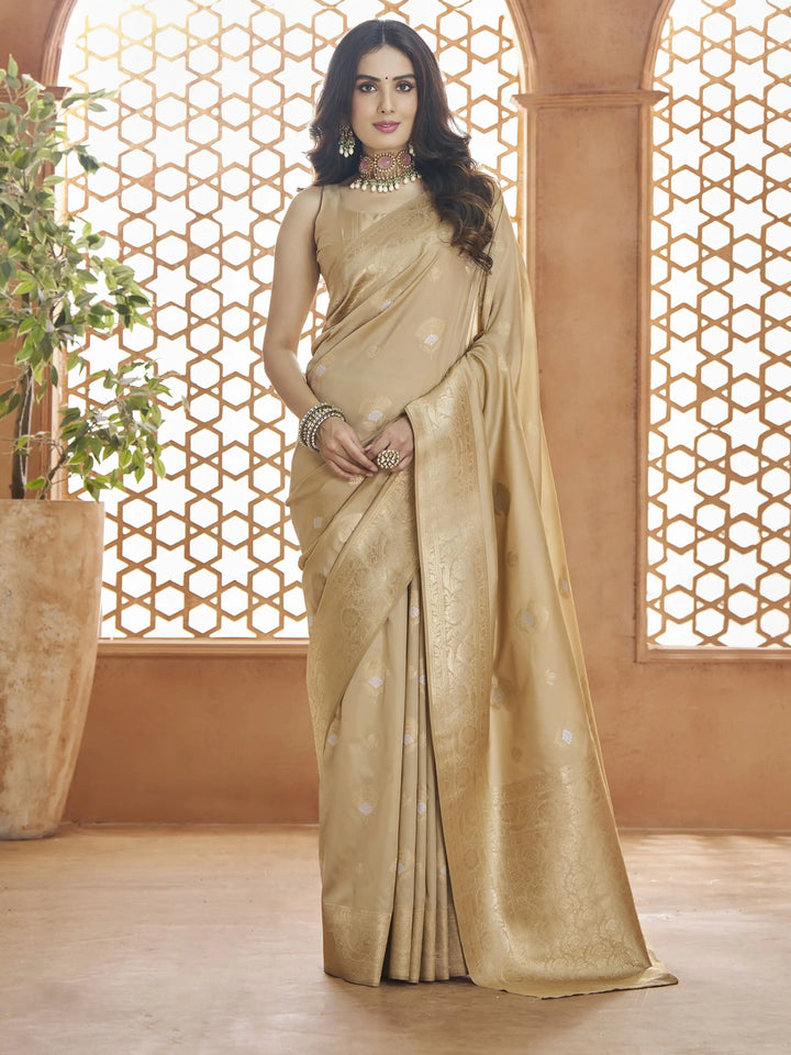 Beige Banarasi Silk Saree with Blouse | Elegant Wedding & Occasion Wear