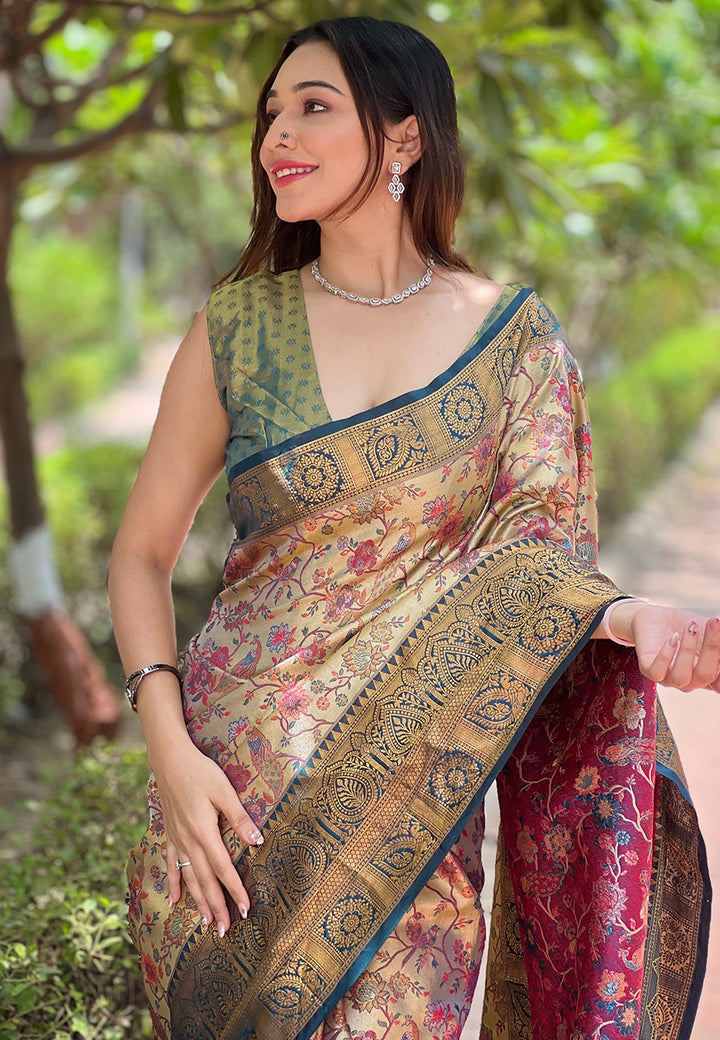Buy Beige Beautiful Woven Silk Saree – Ideal Wedding & Party Wear