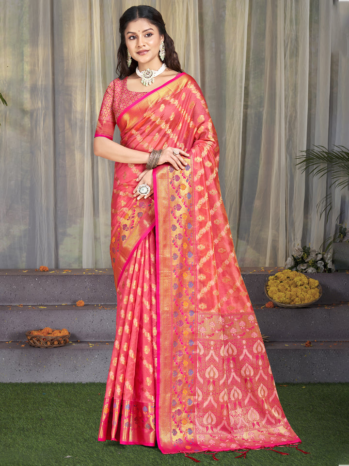 Buy Bright Pink Designer Silk Saree with Jacquard Designer Work