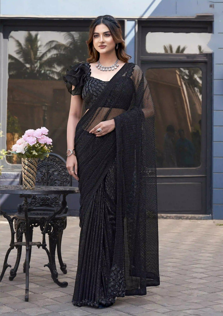 Buy Cultural Fusion Armani Tulle Black Saree 