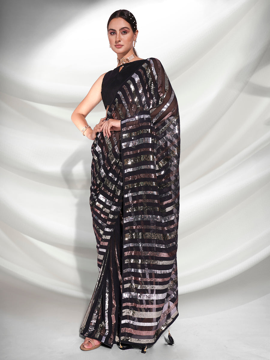Buy Designer Black Georgette Saree with Art Silk Blouse