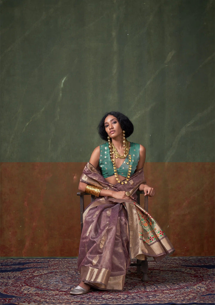 Buy Dusty Pink Silk Saree with Tissue Blouse – SilverBin

