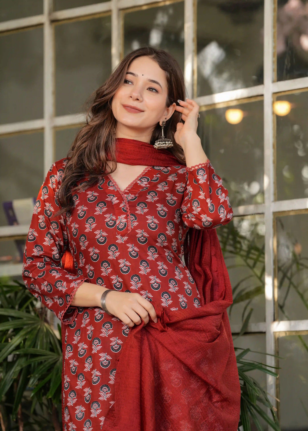 Buy Elegant Rust Cotton Salwar Kameez with Embroidery – SilverBin

