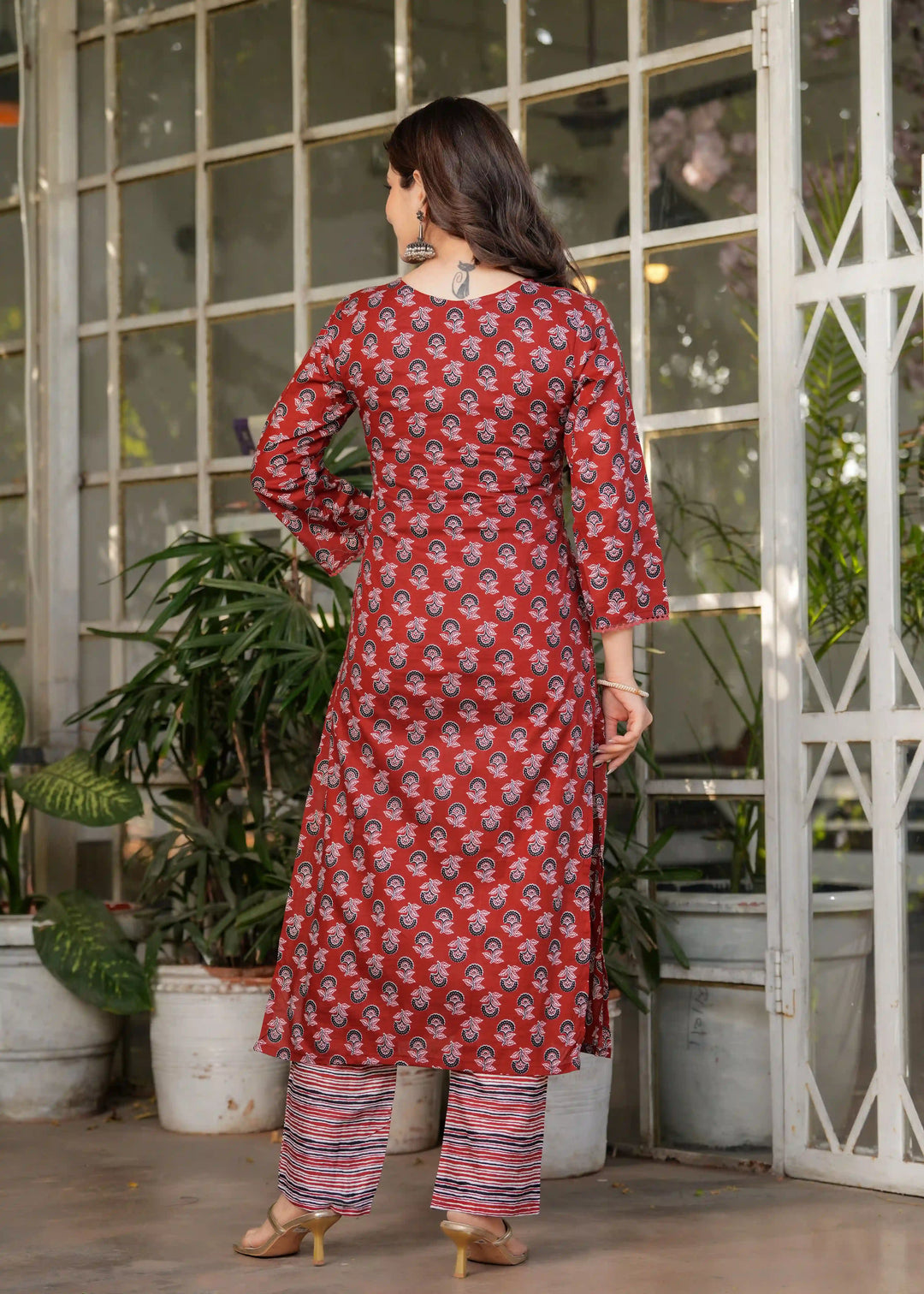 Buy Elegant Rust Cotton Salwar Kameez with Embroidery – SilverBin

