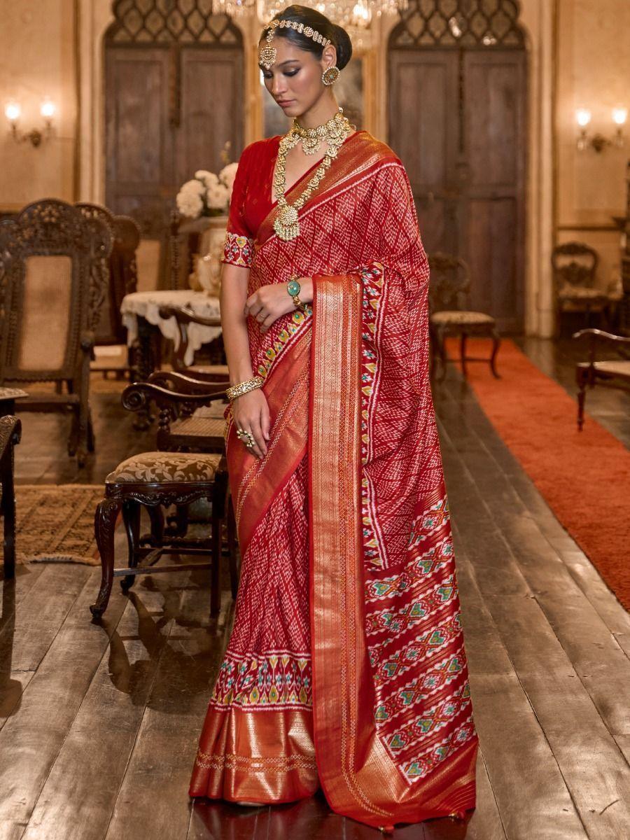 Buy Gorgeous Red Digital Printed Patola Silk Saree for Wedding Wear