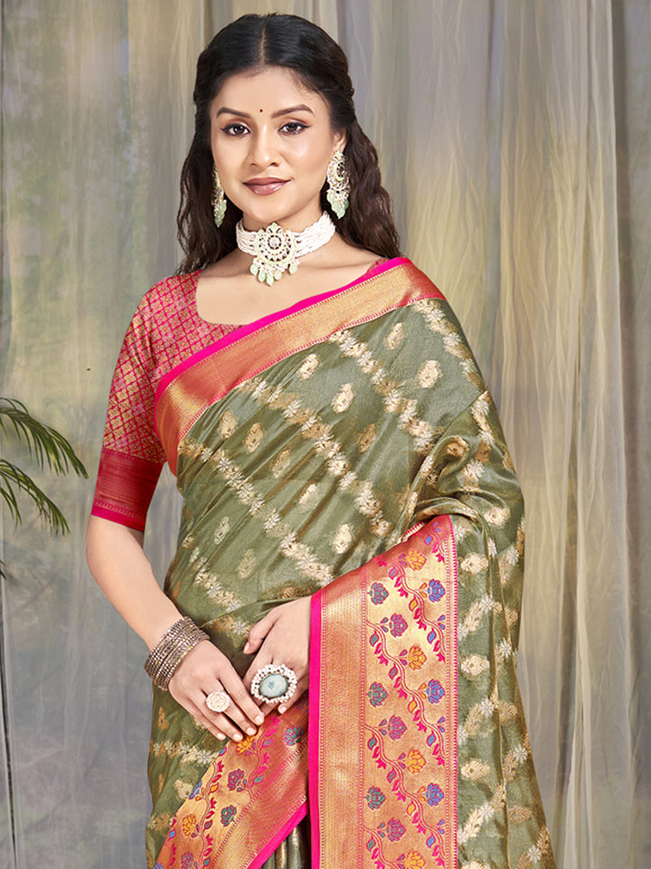 Buy Gray Designer Silk Saree with Jacquard Designer Work
