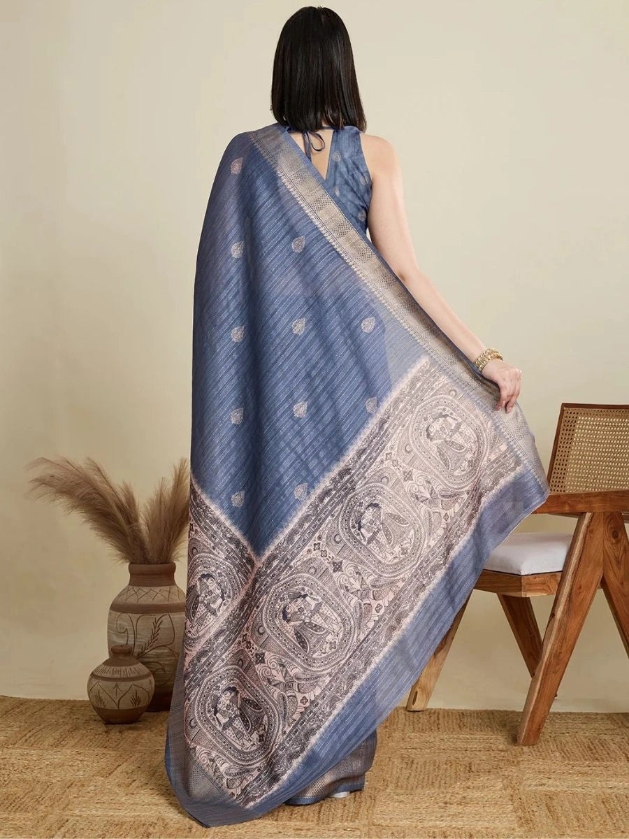 Buy Gray Saree with Wevon Border Silverbin

