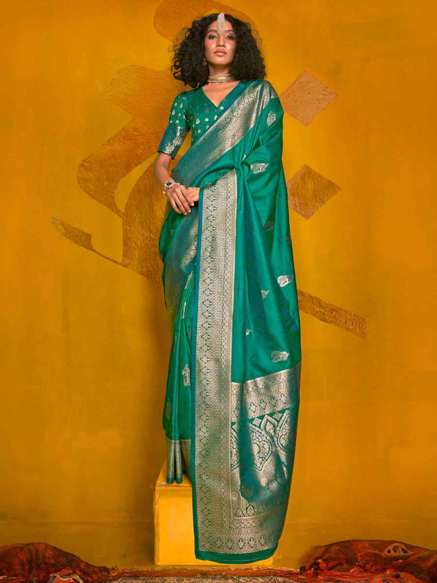 Buy Green Zari Weaving Silk Saree for Festival | SilverBin