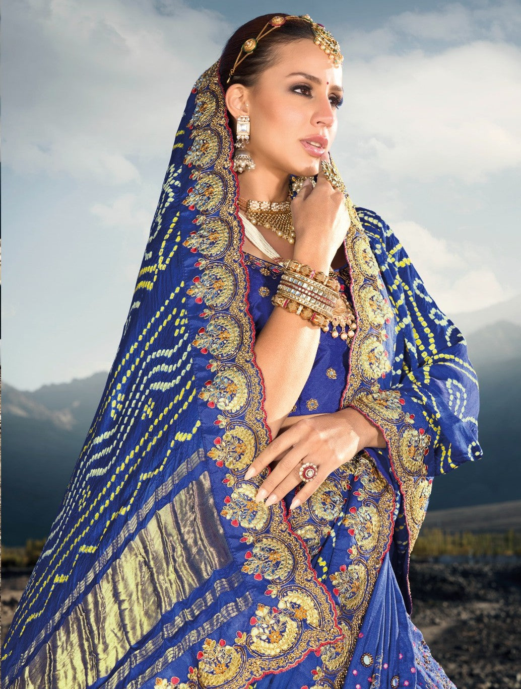 Buy Handcrafted Gajji Silk Saree with Mirrorwork in Blue
