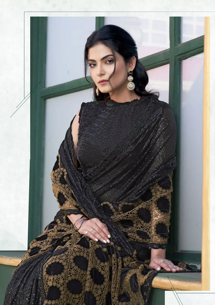 Handwoven Artisanal Gucci Velvet Black Saree – A Blend of Heritage & Modern Elegance
