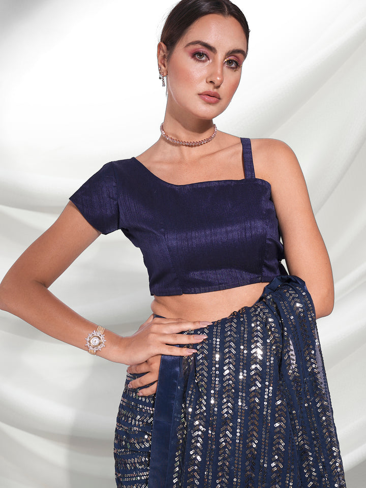 Buy Heavy Designer Blue Georgette Saree with Embroidery