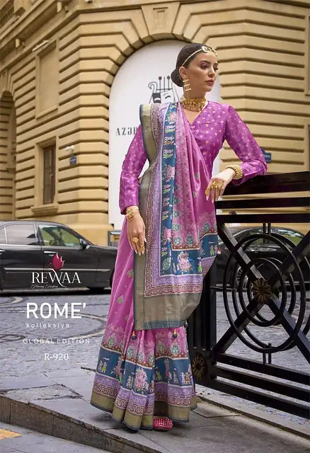 Buy Hot Pink Saree with Foil Print & Blouse at Best Price | SilverBin