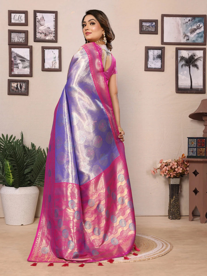 Buy Lavender Banarasi Tissue Silk Saree with Paithani Design