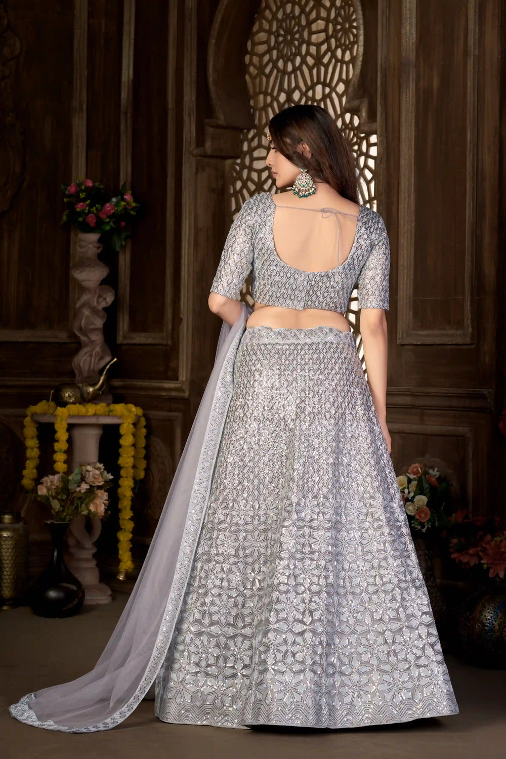 Buy Light Blue Net Lehenga Choli with Embroidery

