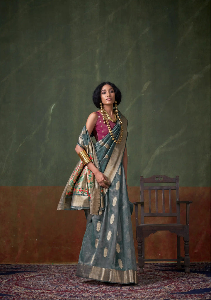 Buy Light Blue Paithani Saree for Festivals – SilverBin

