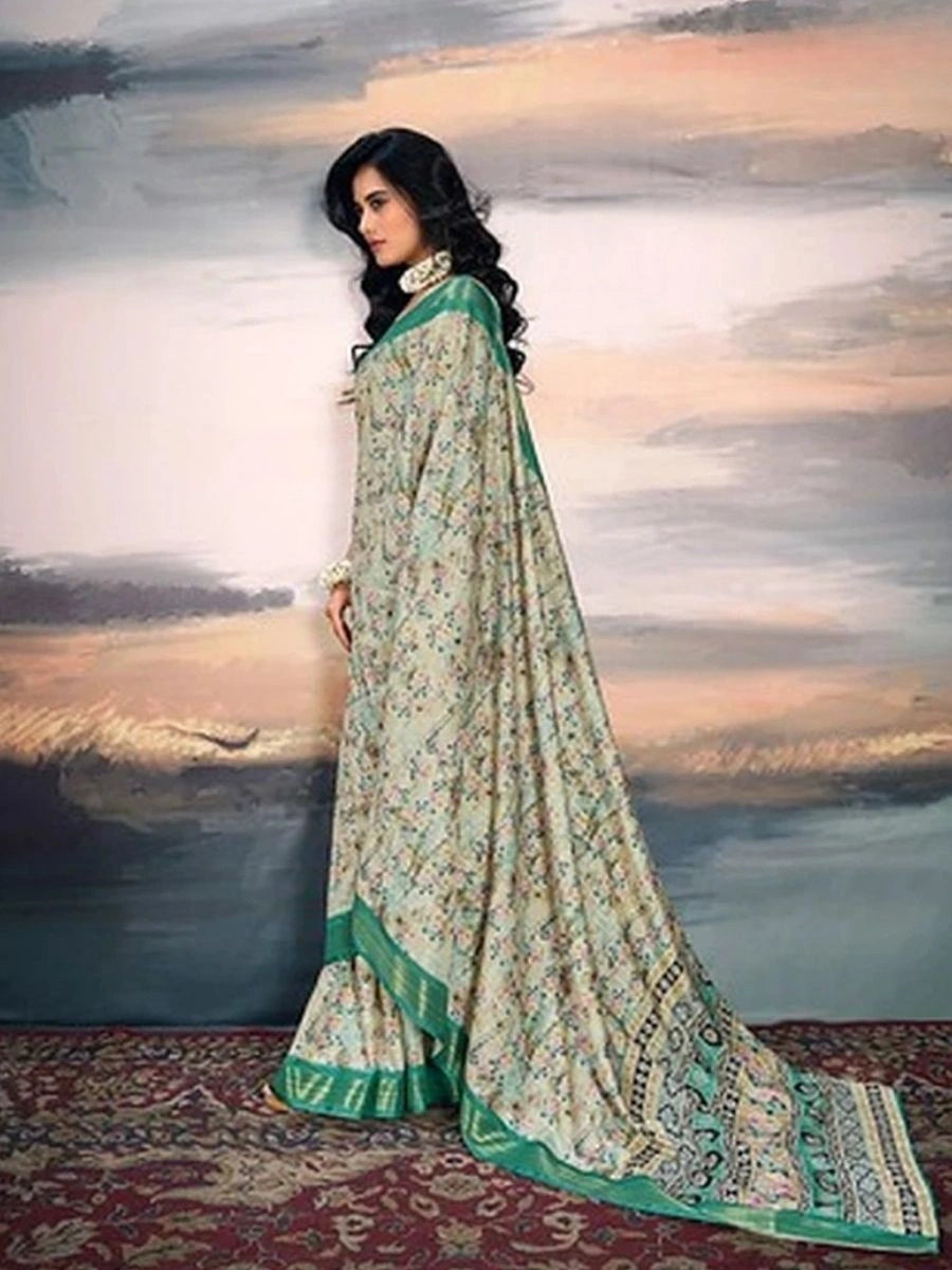 Buy Light Rama Cotton Silk Saree with Zari at Best Prices | SilverBin
