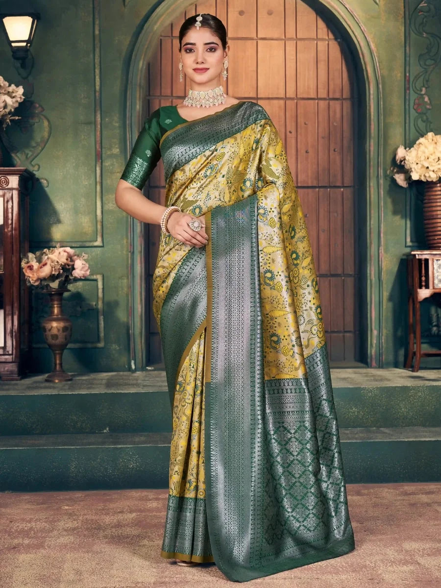 Buy Lime Silk Saree with Zari Best Prices SilverBin