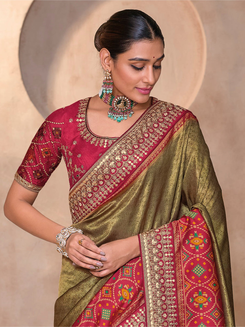 Buy Magnetic Olive Green Kanjivaram Silk Saree