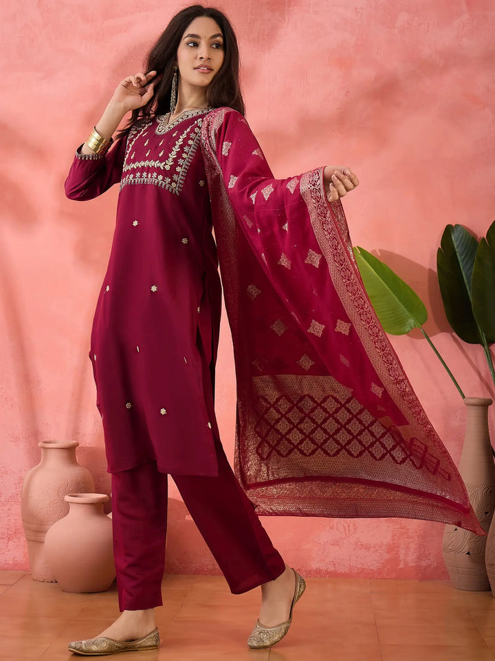 Buy Maroon Embroidered Suit for Women