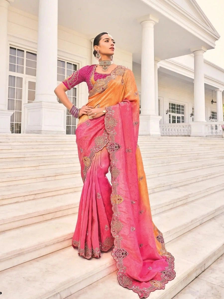 Buy Multicolor Jacquard Saree with Silk & Heavy Work | Silverbin