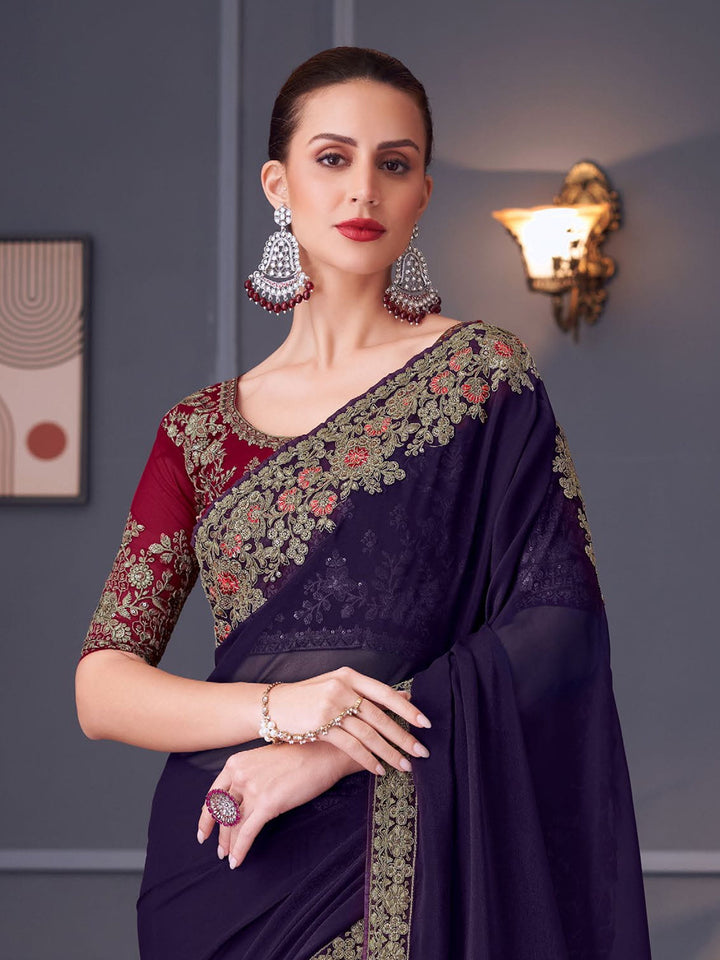 Buy Navy Blue Georgette Saree for Engagements