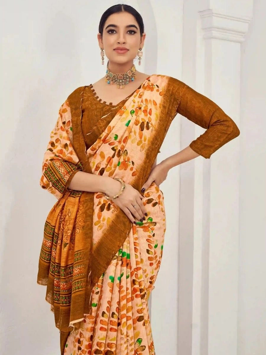 Buy Peach Silk Viscose Jacquard Zari Saree | Traditional Elegance Silverbin
