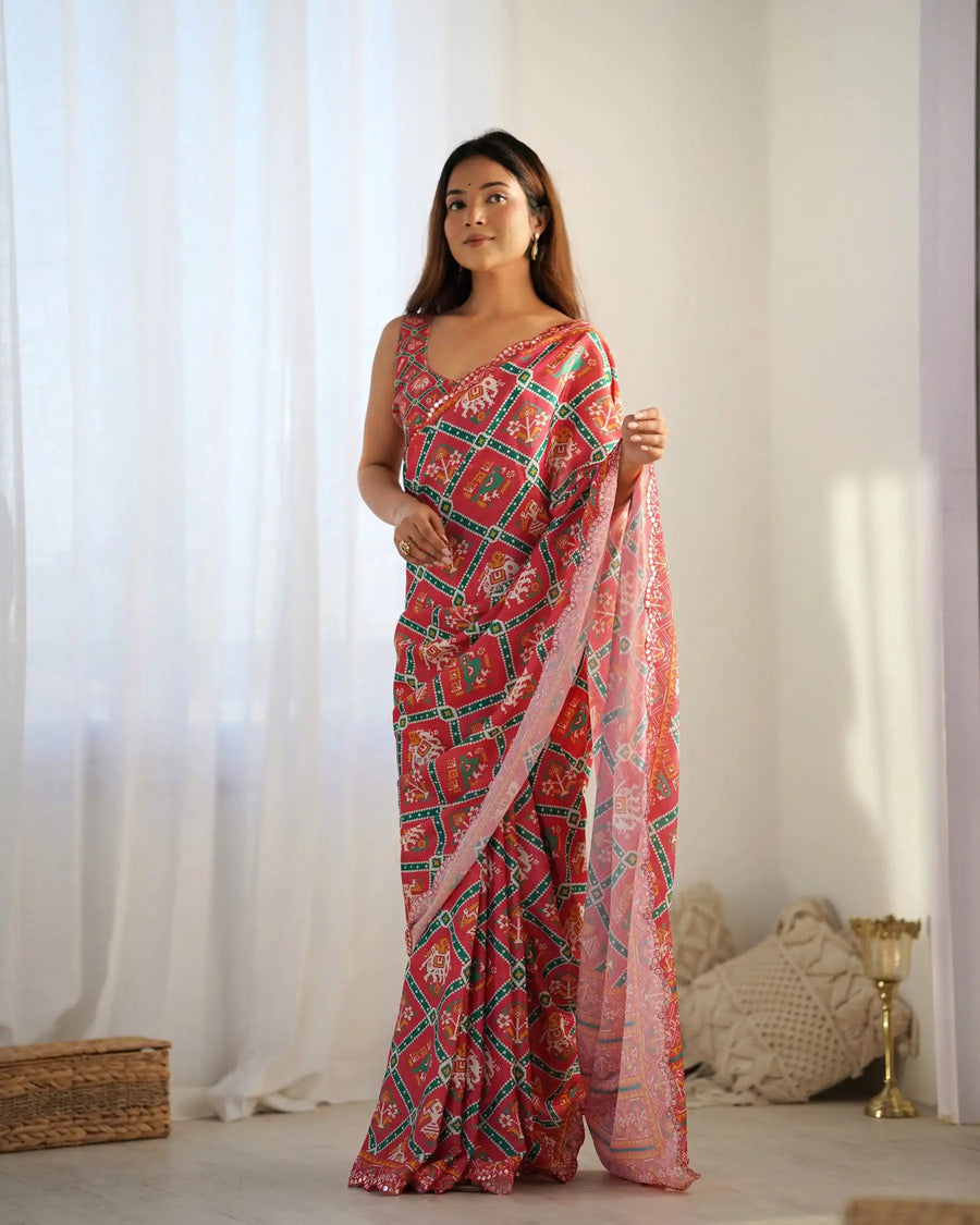 Buy Pink party wear Chinon saree best prices with SilverBin