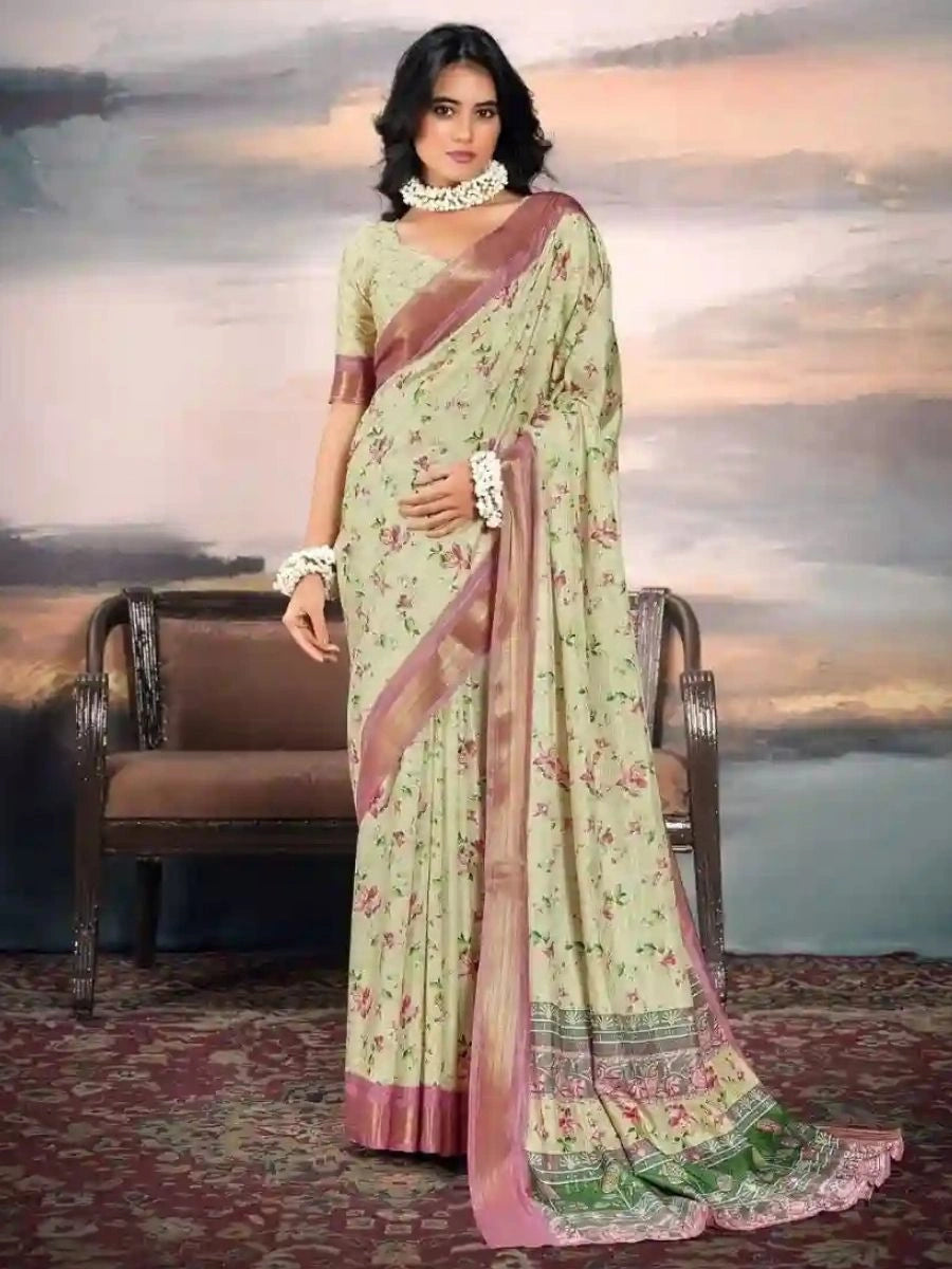 Buy Pista Green Cotton Silk Saree with Zari at Best Prices