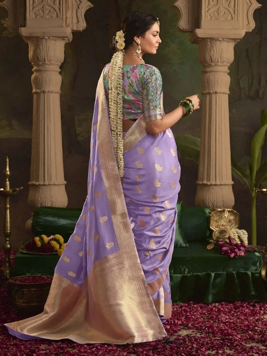 Buy Premium Lavender Crepe Silk Saree with Fancy Pallu  