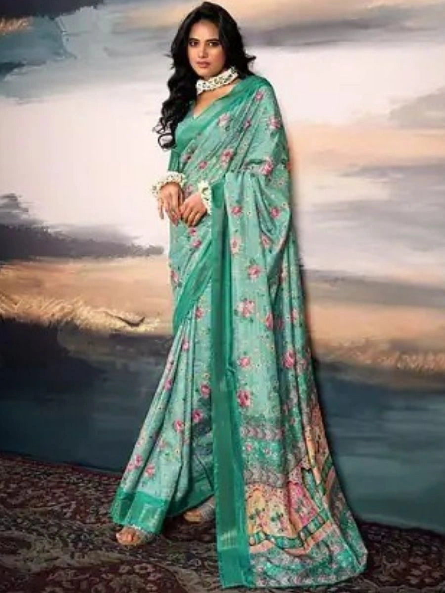 Buy Rama Cotton Silk Saree with Zari at Best Prices | SilverBin
