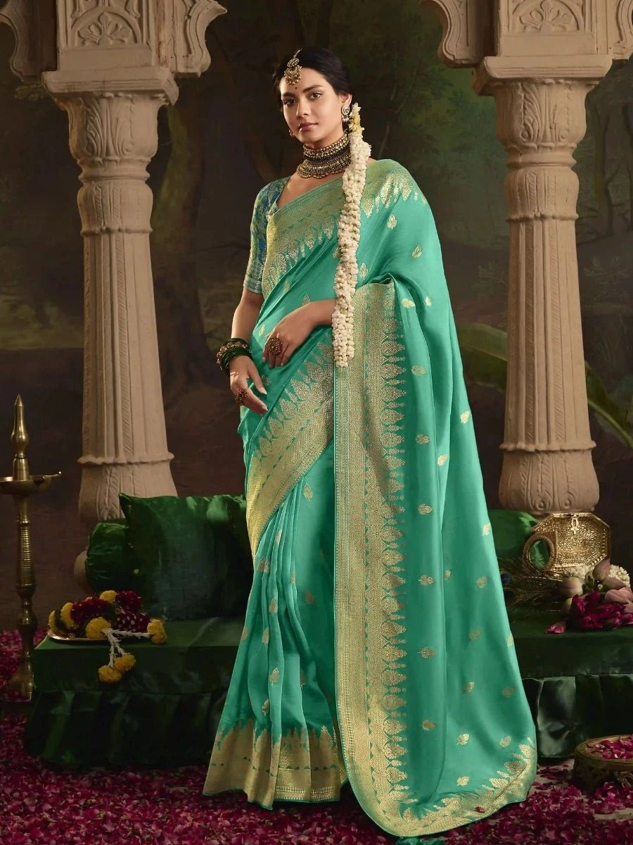 Buy Rama Saree with Fancy Pallu & Weaving Work | SilverBin
