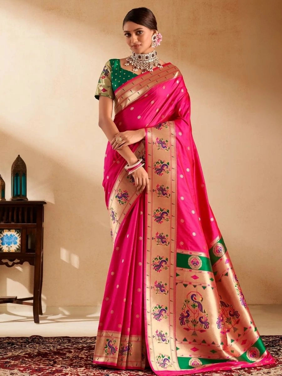 Buy Rani Pink Paithani Silk Saree Best at Prices Shop with SilverBin
