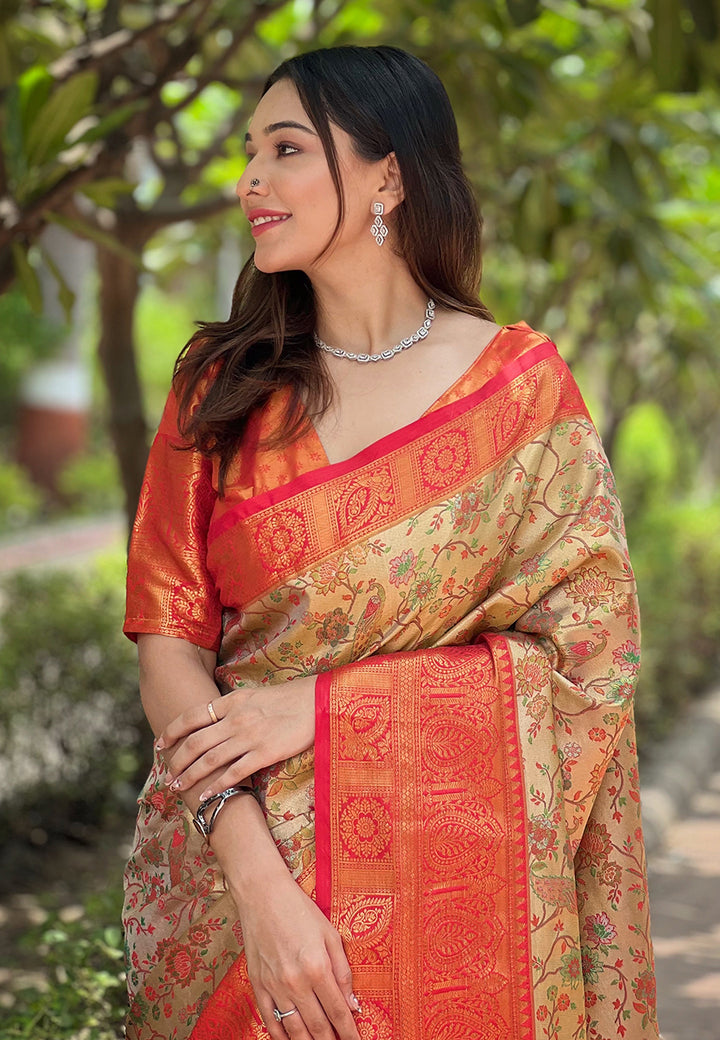 Buy Red Beautiful Woven Silk Saree – Ideal Wedding & Party Wear
