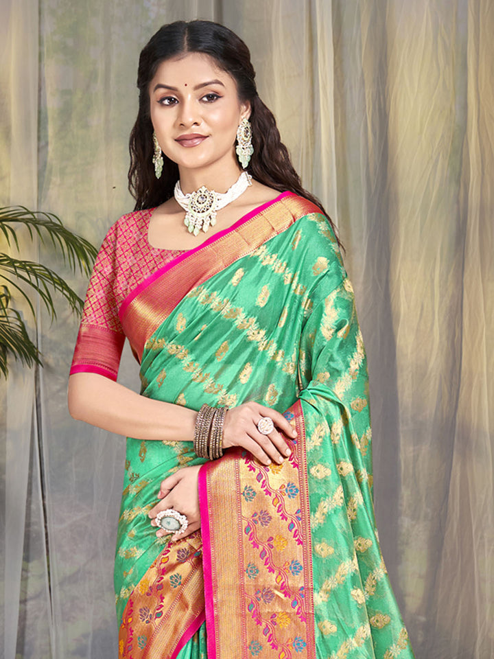 Buy Sea Green Designer Silk Saree with Jacquard Designer Work
