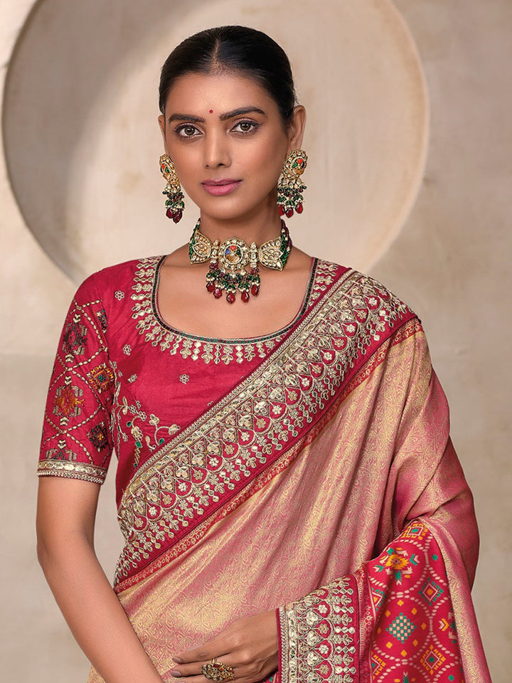 Buy Stunning Peach Kanjivaram Silk Saree 