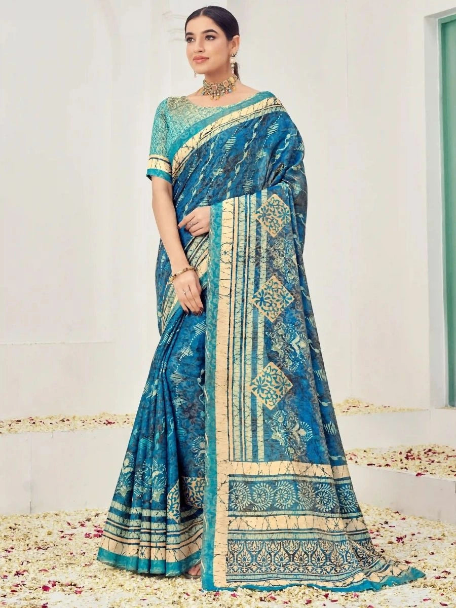 Buy Teal Blue Silk Viscose Saree with Jacquard Zari | Silverbin
