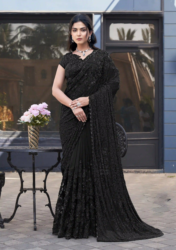 Buy Timeless Elegant Armani Tulle Black Saree