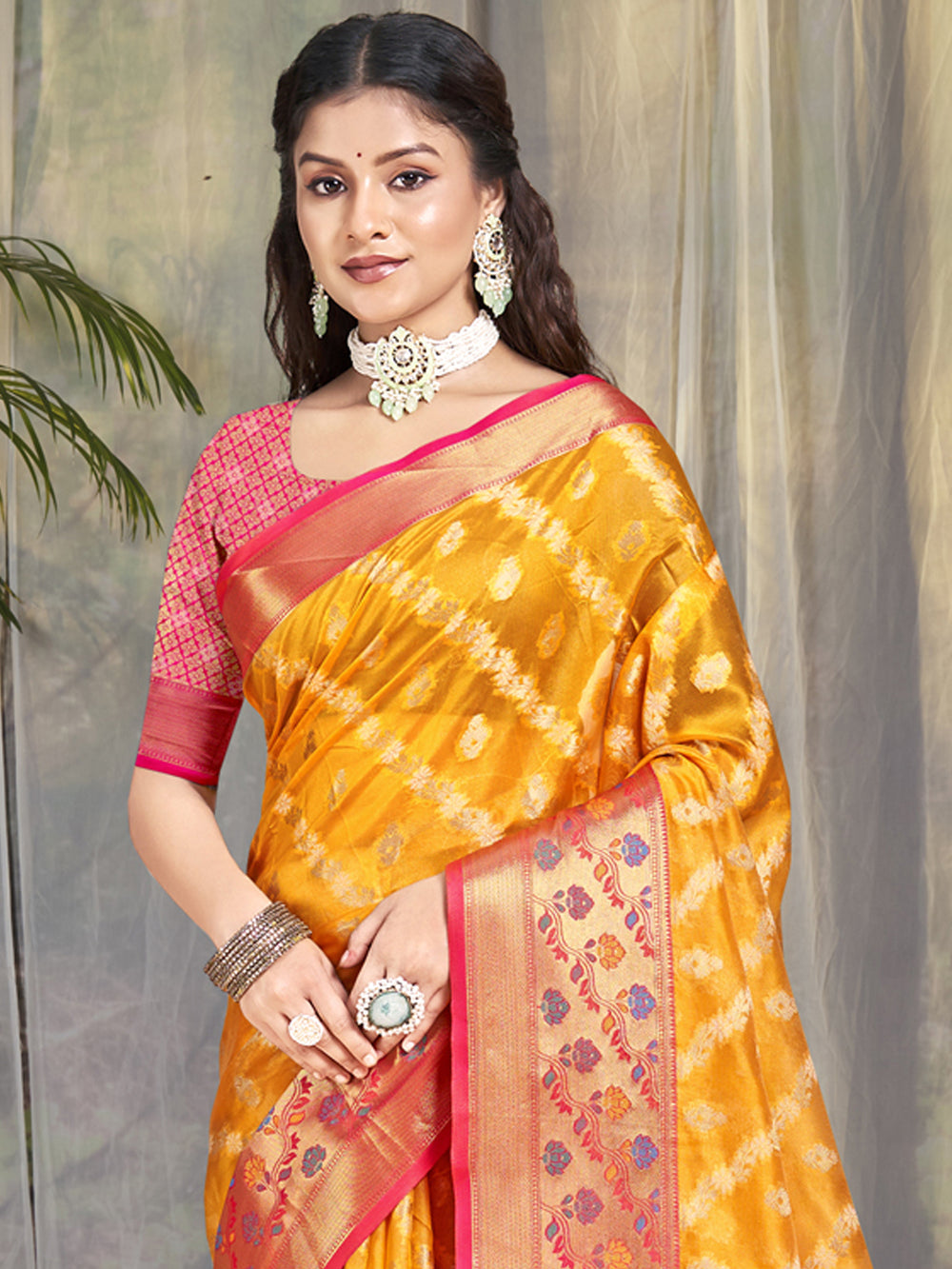 Buy Yellow Designer Silk Saree with Jacquard Designer Work
