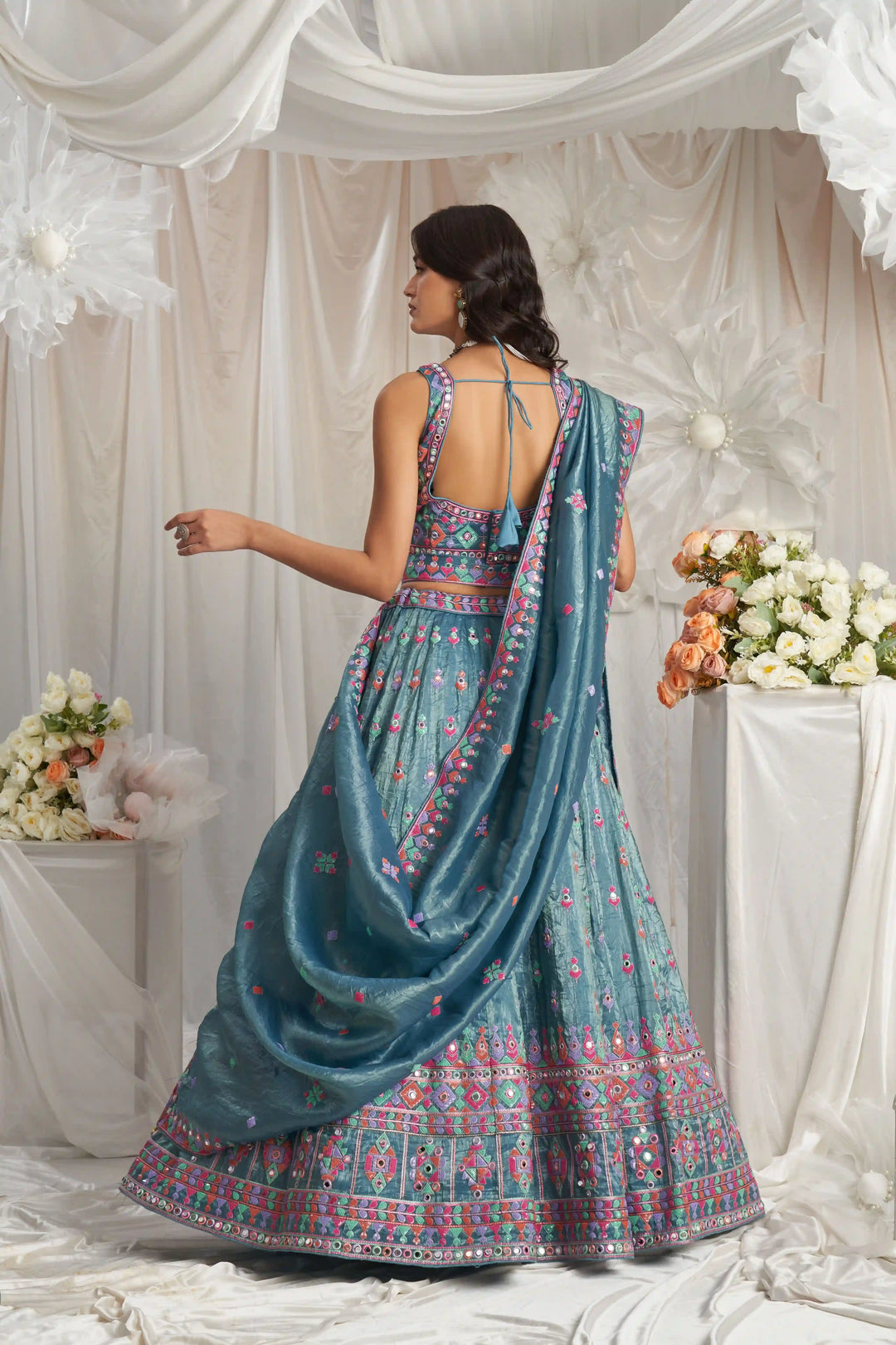 Buy designer dark teal lehenga choli for party wear