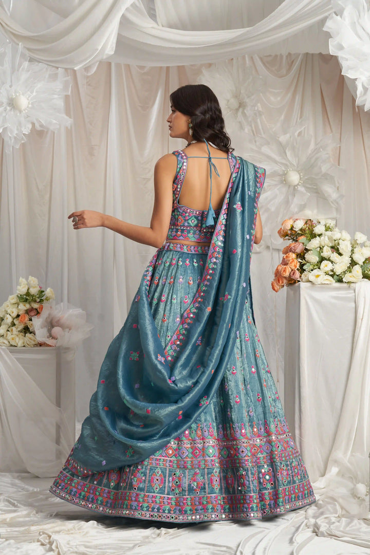 Buy designer dark teal lehenga choli for party wear