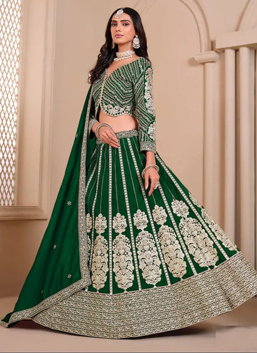 Buy green ethnic shimmer silk lehenga set designer embroidery SilverBin

