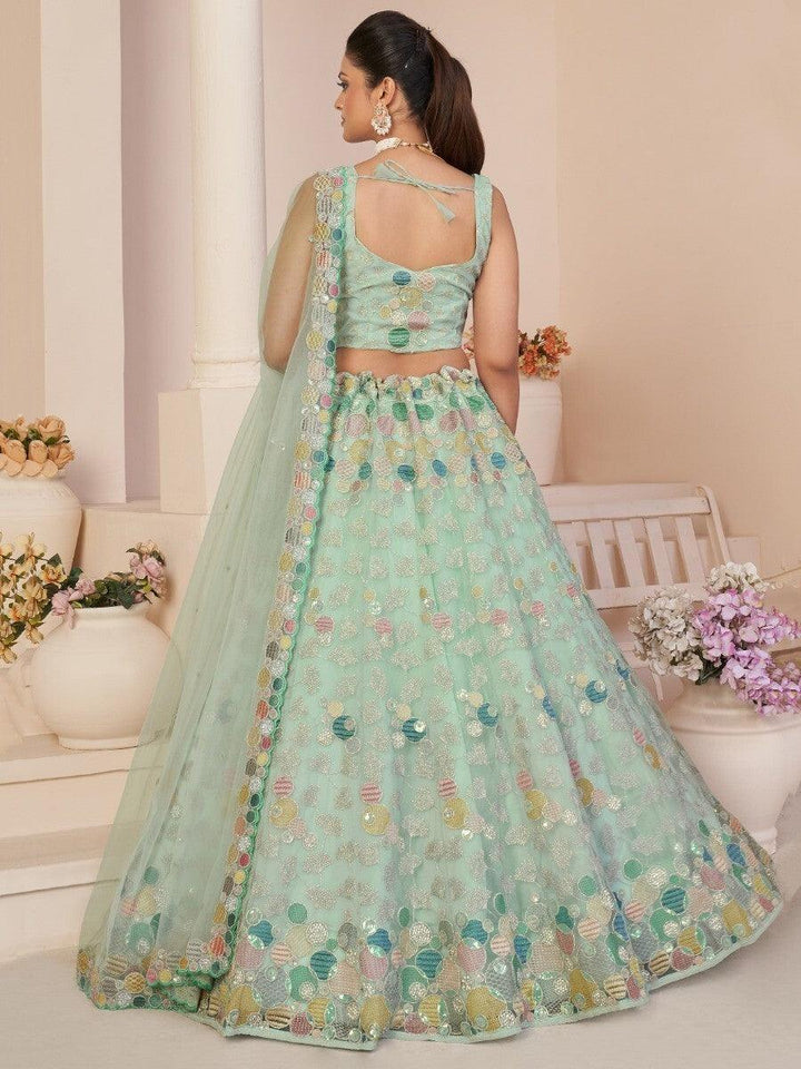 Buy mint green lehenga choli with elegant embroidery