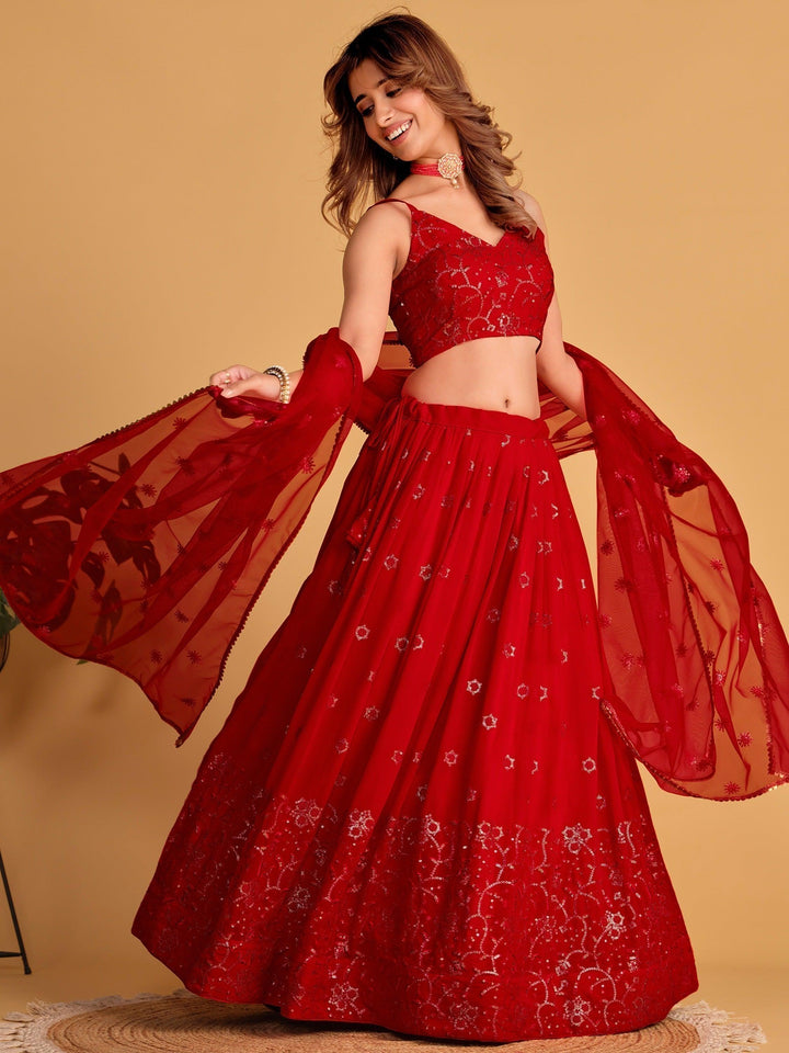 Buy spectacular red georgette lehenga choli online