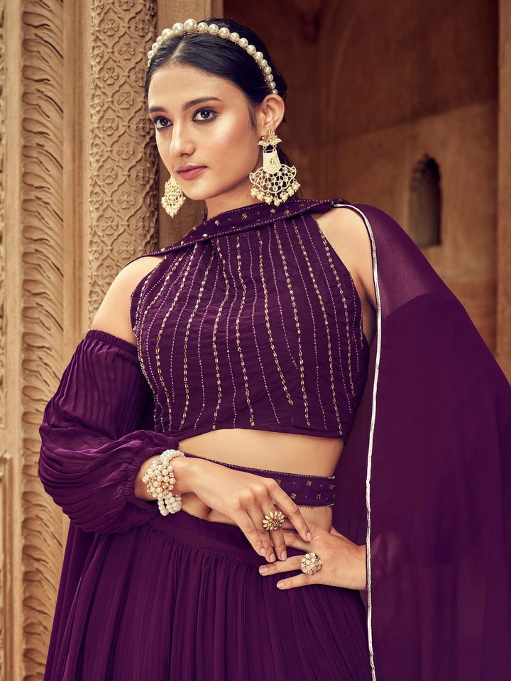 Buy stunning wine designer lehenga choli with embroidery