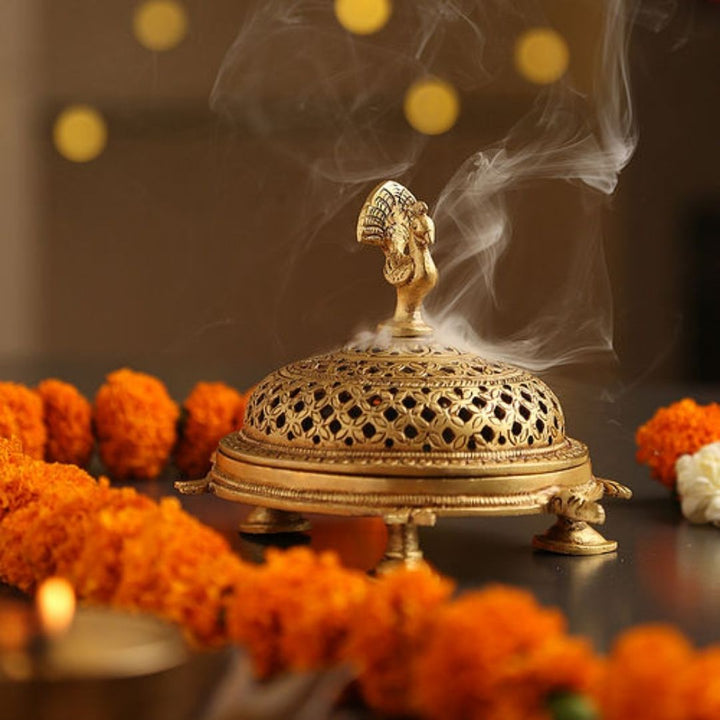 Peacock Brass Incense Burner | Sacred Pooja Rituals Décor