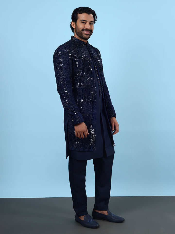 Men’s navy blue outfit, traditional ethnic wear for sangeet