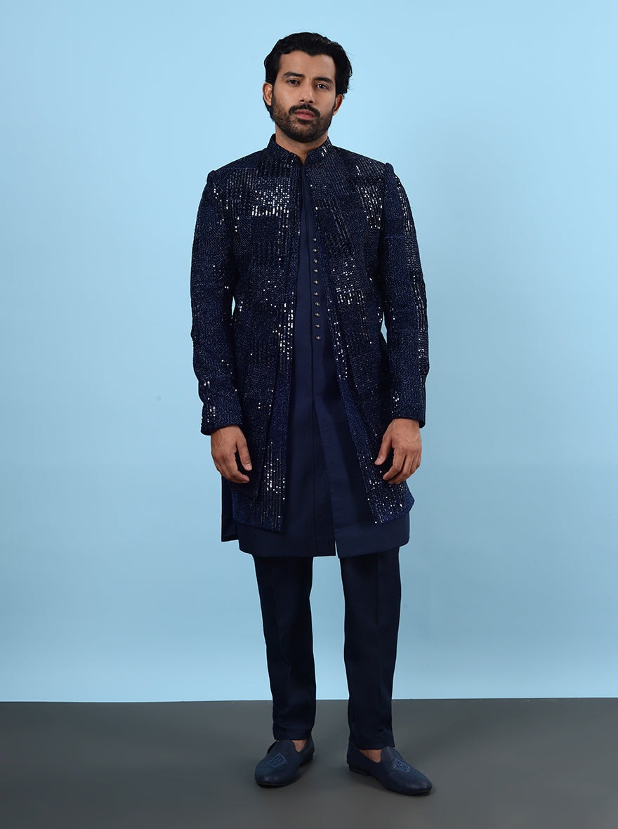 Navy blue embroidered Indowestern, perfect for formal events