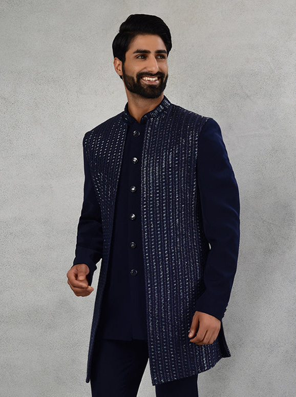 Stylish Navy Blue Indo Western Dress | Modern Wedding Attire